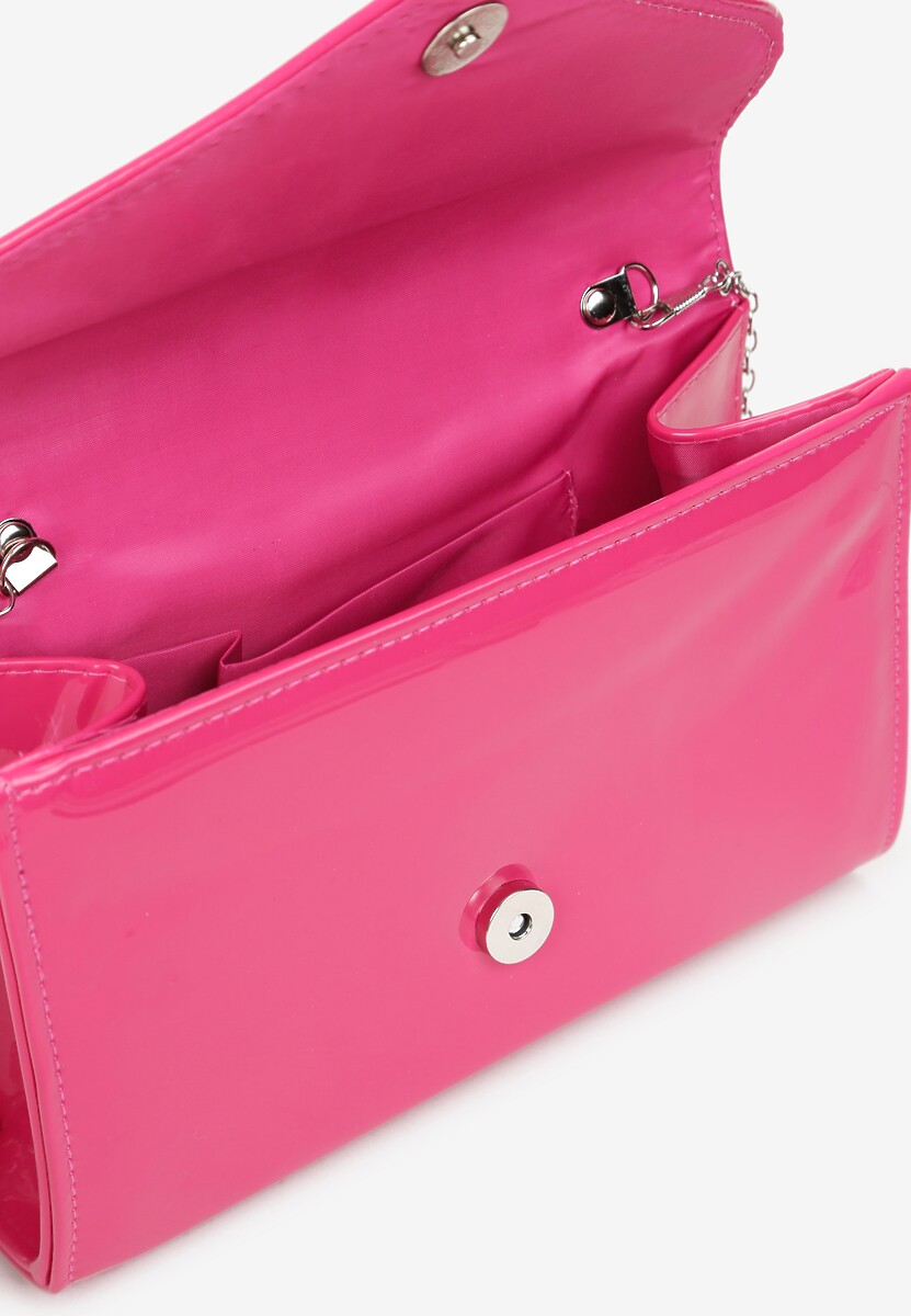 Poșetă Plic Fucsia din Imitatie de Piele Lacuită cu Lanț Bijuterie Suisetta 3