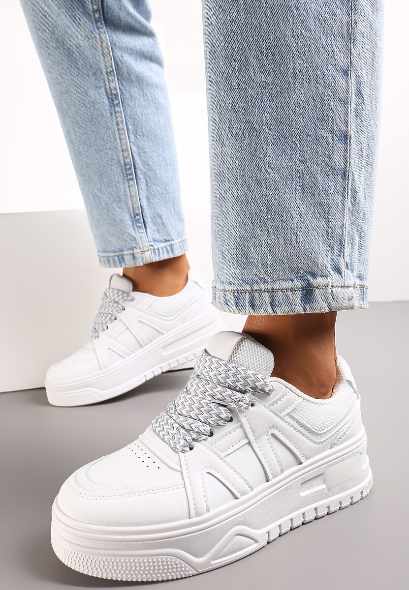 Białe Sneakersy przed Kostkę na Platformie Inovel 1