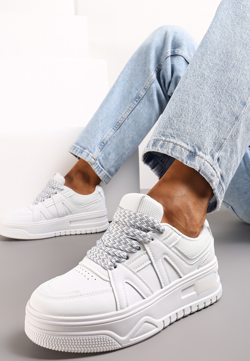 Białe Sneakersy przed Kostkę na Platformie Inovel 2