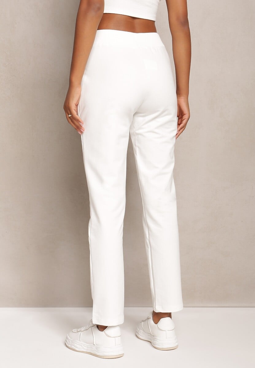 Pantaloni sport albi simpli cu bandă din satin în talie Alnureta 3