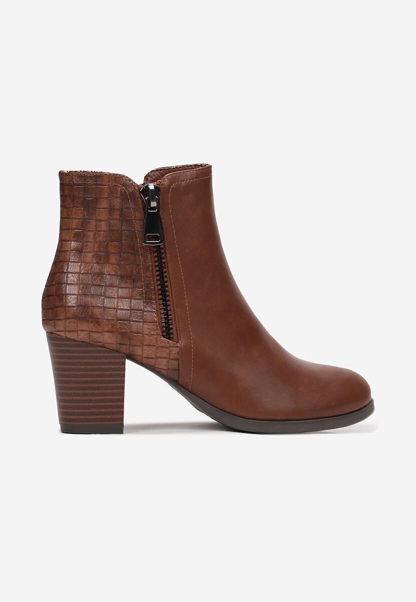 Botine Maro cu Toc Bloc și Fermoar Decorativ Sibacva 3