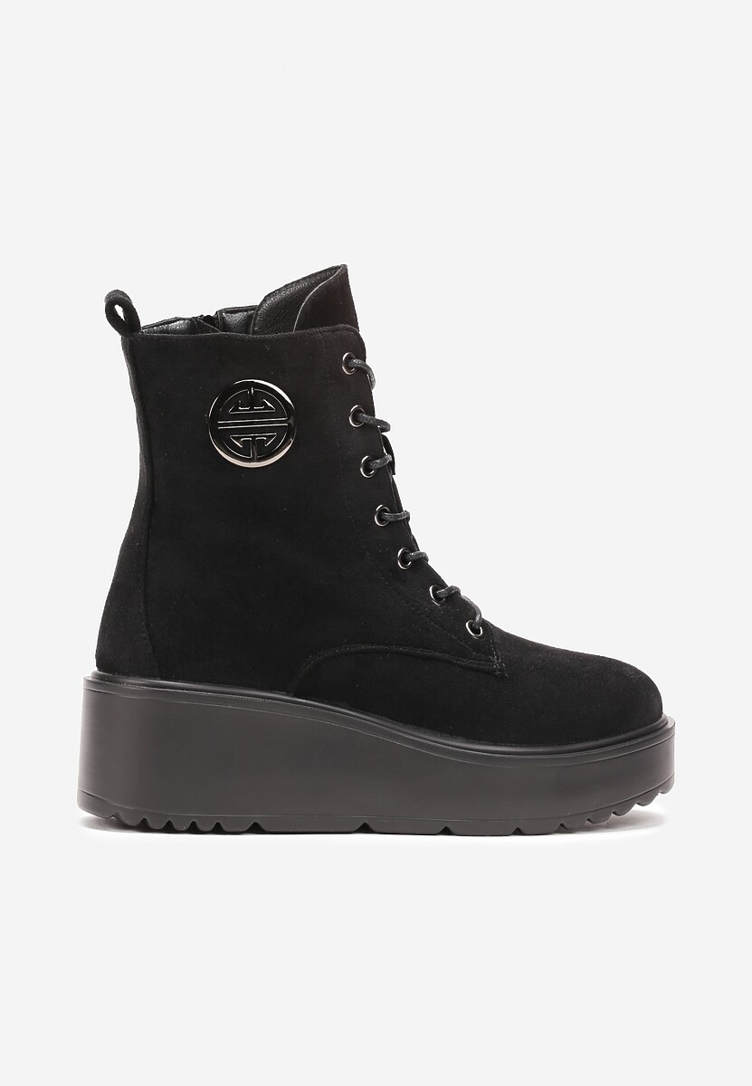 Botine Negre din Imitatie de Camosa pe Platforma Inalta Bicasa 3