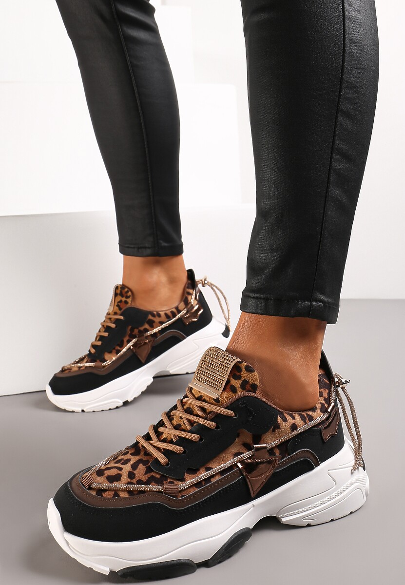 Sneakers Maro cu Pietre Strass pe Talpă Groasă Leinov 2