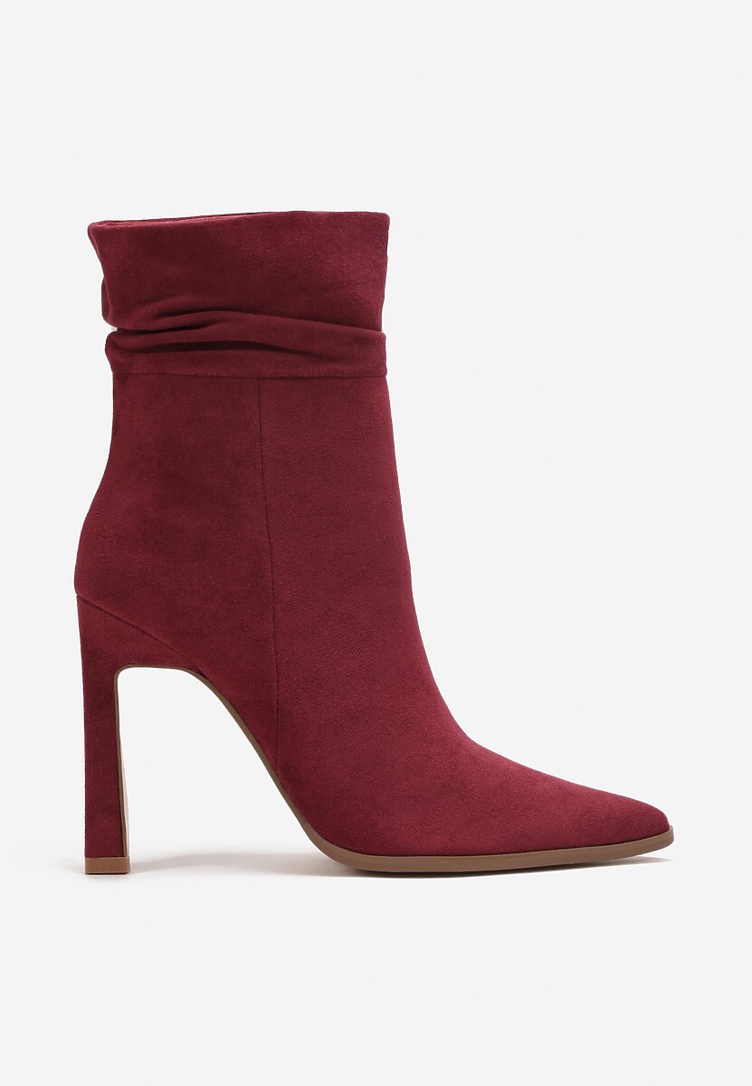 Bordowe Botki do Połowy Łydki na Cienkiej Szpilce z Marszczoną Cholewką Lianere 3