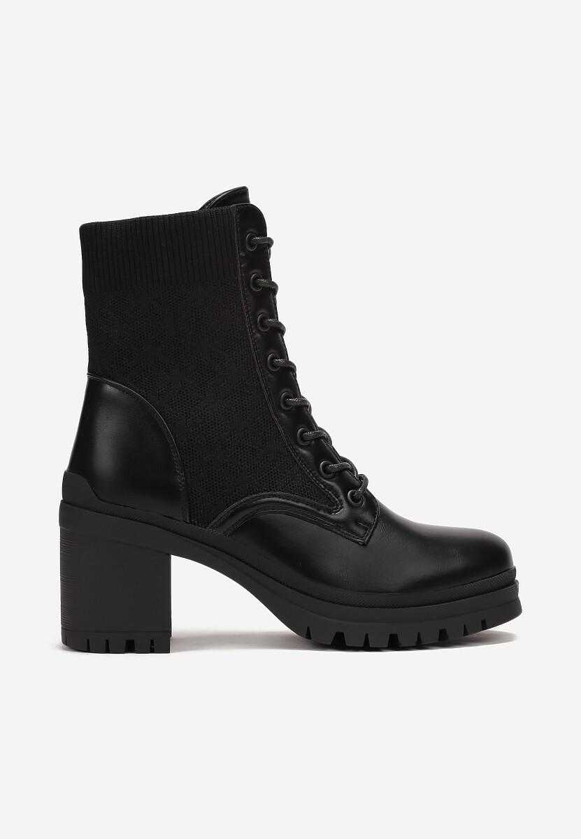 Botine Negre cu Siret si Caraca Tip Soseta pe Toc Cilie 3