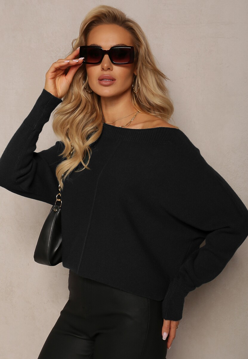 Czarny Sweter o Luźnym Fasonie z Rękawami w Stylu Nietoperz Amadeo 2