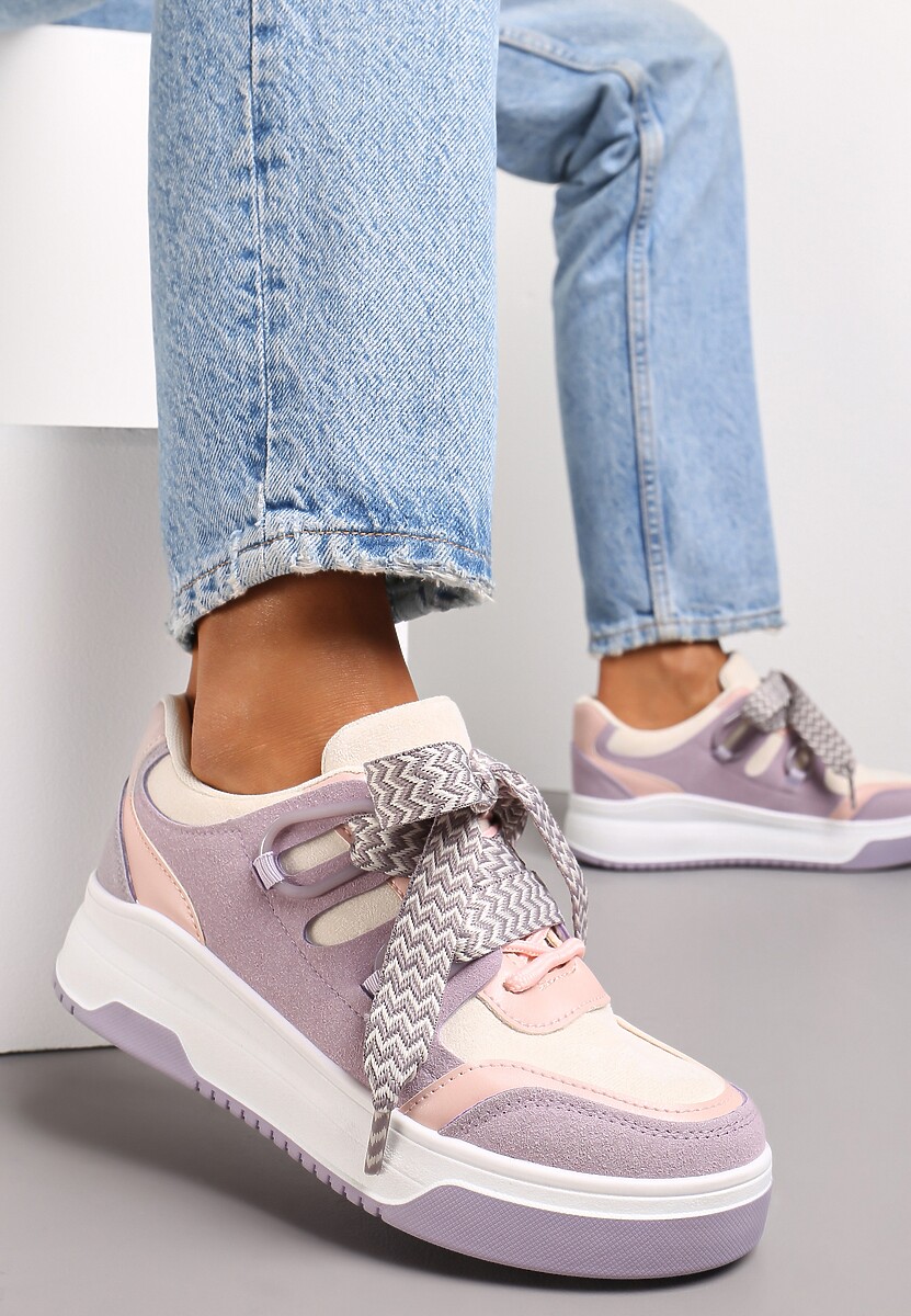 Fioletowe Sneakersy z Podwójnymi Dekoracyjnymi Sznurówkami Korban 1