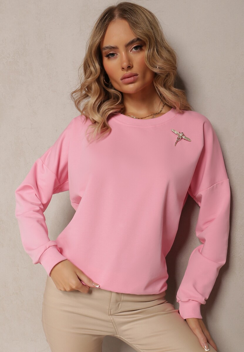 Różowa Bawełniana Bluza z Broszką Celikes 1