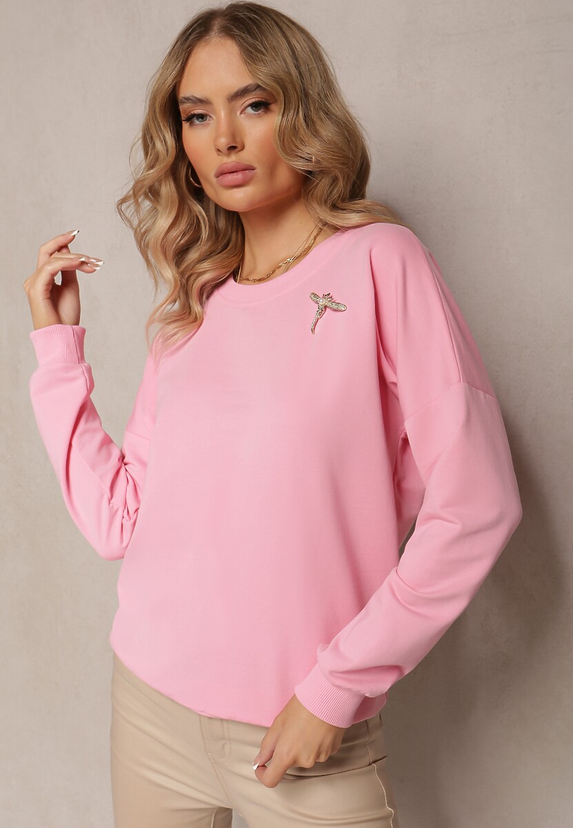 Różowa Bawełniana Bluza z Broszką Celikes 2
