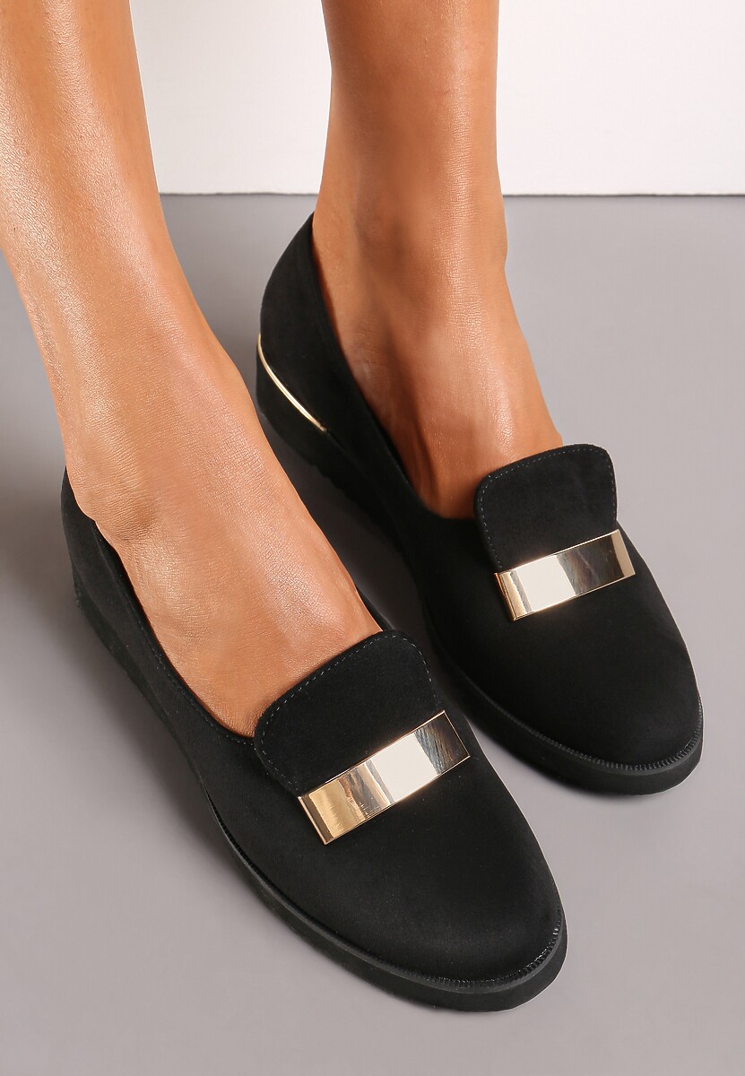 Mocasini Negri Slip-On Imitatie De Piele Întoarsă Cu Aplicații Metalice Vinza 2