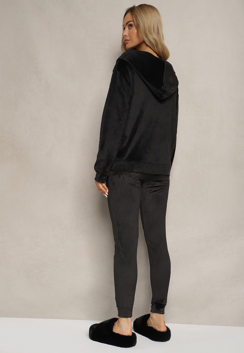 Set trening negru din 2 piese hanorac cu glugă cu paiete și pantaloni cu elastic Colan 3