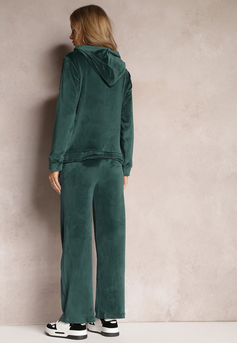Verde Compleu din 2 Piese Catifea Bluză cu Glugă și Pantaloni Largi cu Elastic Nathaly de la 3