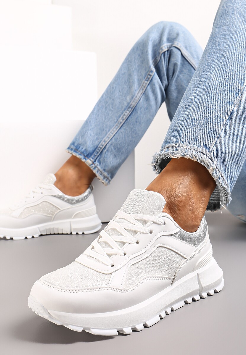 Białe Sneakersy z Brokatową Wstawką Ottavia 2