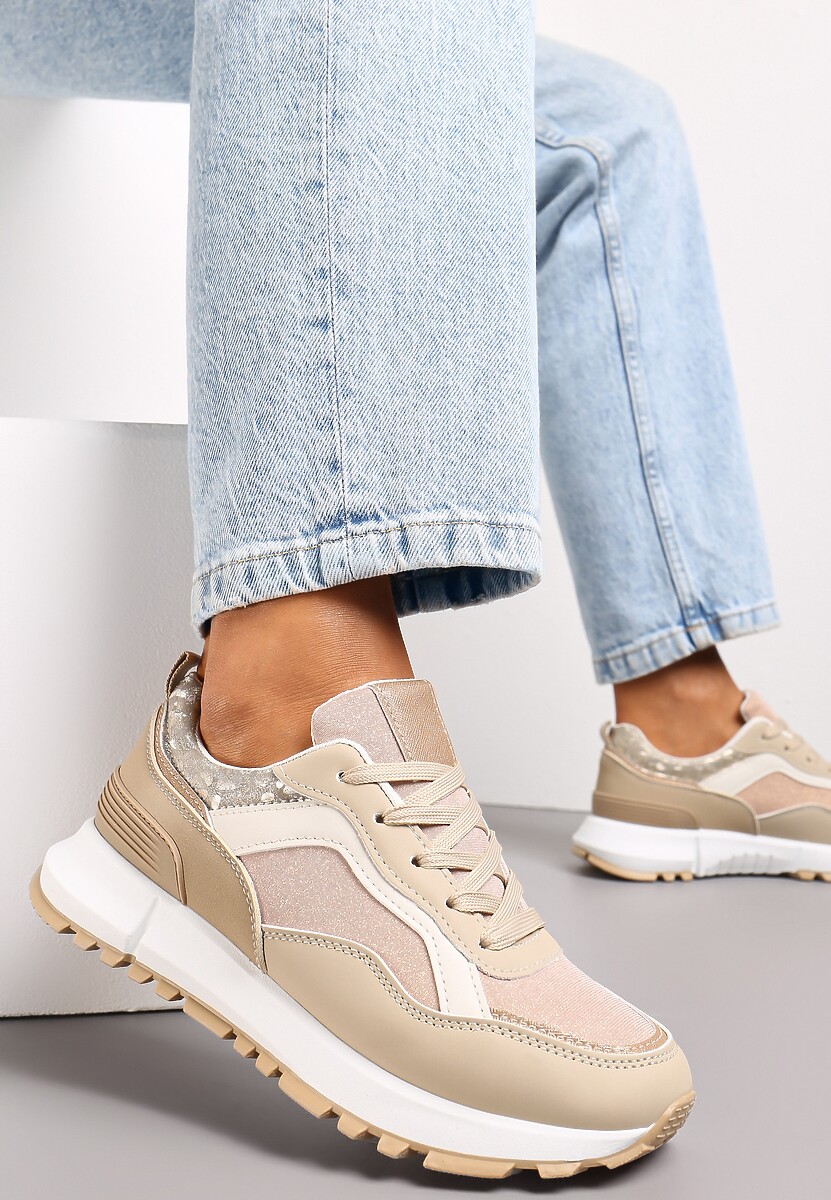 Ciemnobeżowe Sneakersy z Brokatową Wstawką Ottavia 1