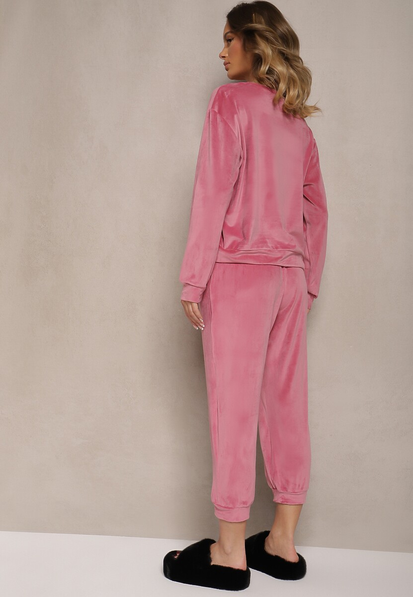 Roz cu pudră Set de trening catifea cu bluză și pantaloni joggeri Mafira 3
