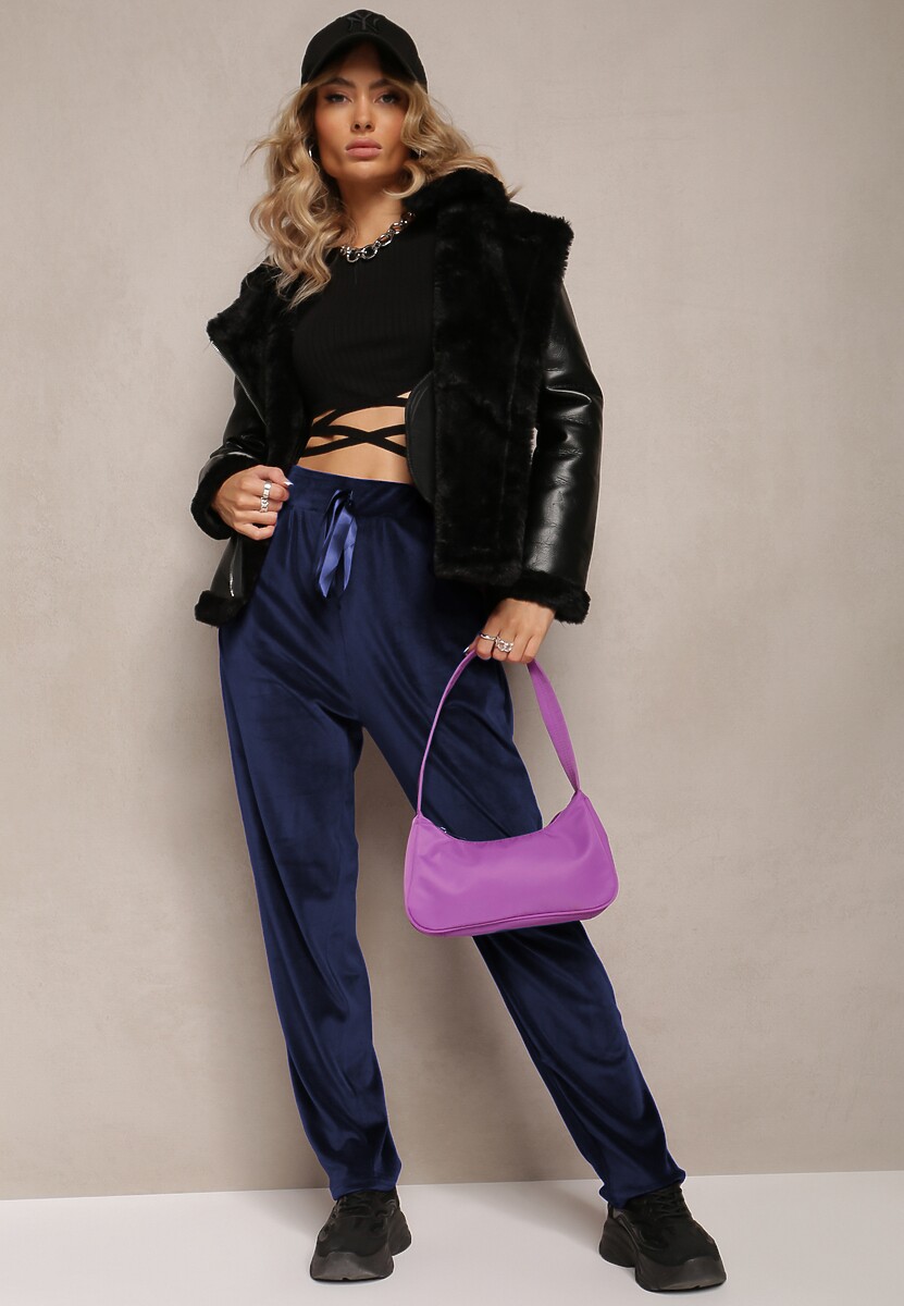 Pantaloni de trening bleumarin din catifea cu picioare largi Heliotte 1
