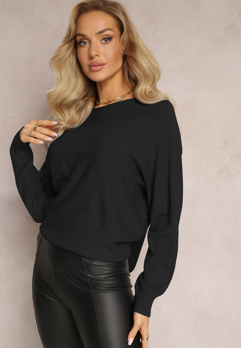 Pulover Negru Tricotat cu Mâneci Liliac Almina 2