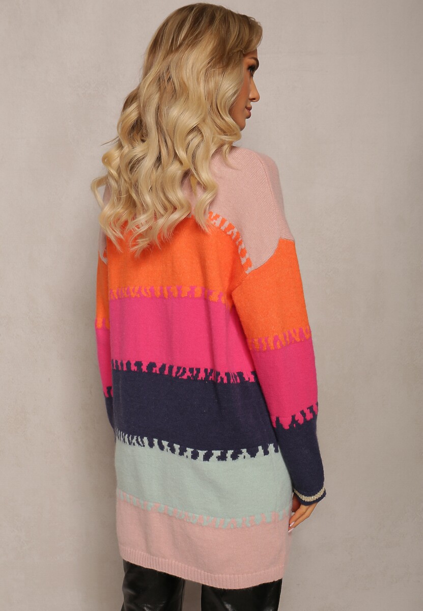 Roz-Bej Lung Cardigan Fara Închidere Cu Fir Metalic Abdona 3