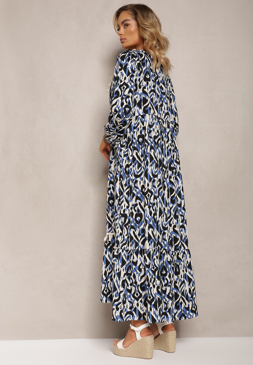 Rochie bleumarin maxi cloș cu volan Maruerilla 3