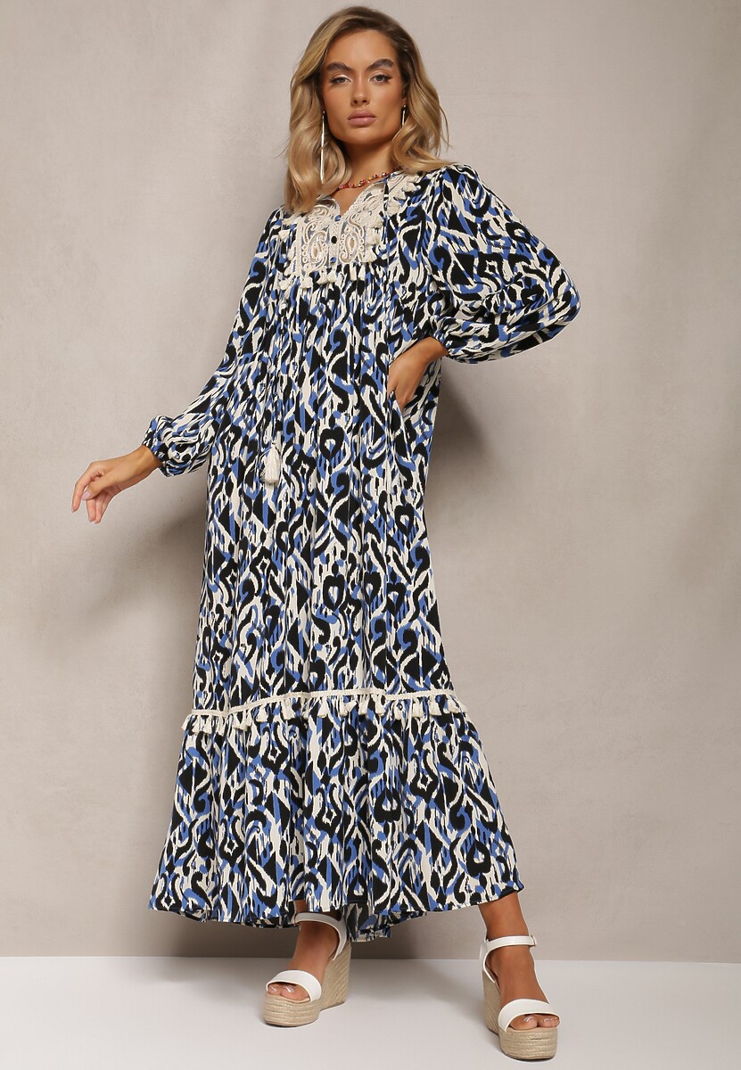 Rochie bleumarin maxi cloș cu volan Maruerilla 1