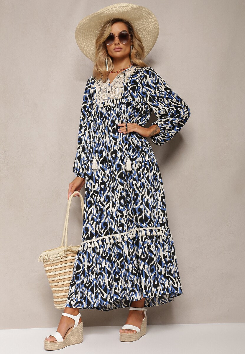 Rochie bleumarin maxi cloș cu volan Maruerilla 2