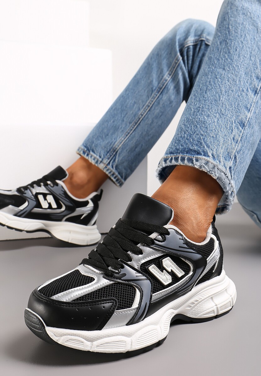 Sneakerși negri Kaolene cu șireturi pe talpă groasă 1