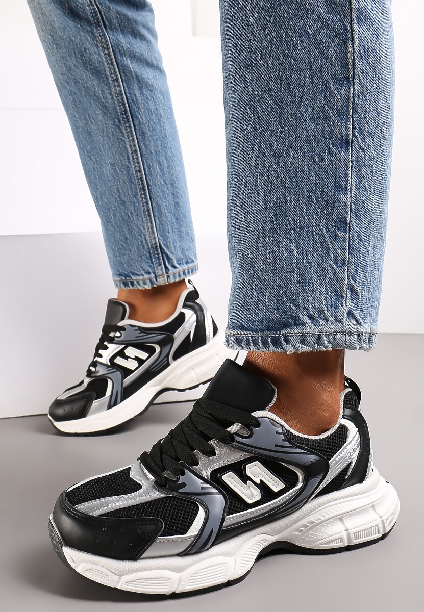 Sneakerși negri Kaolene cu șireturi pe talpă groasă 2