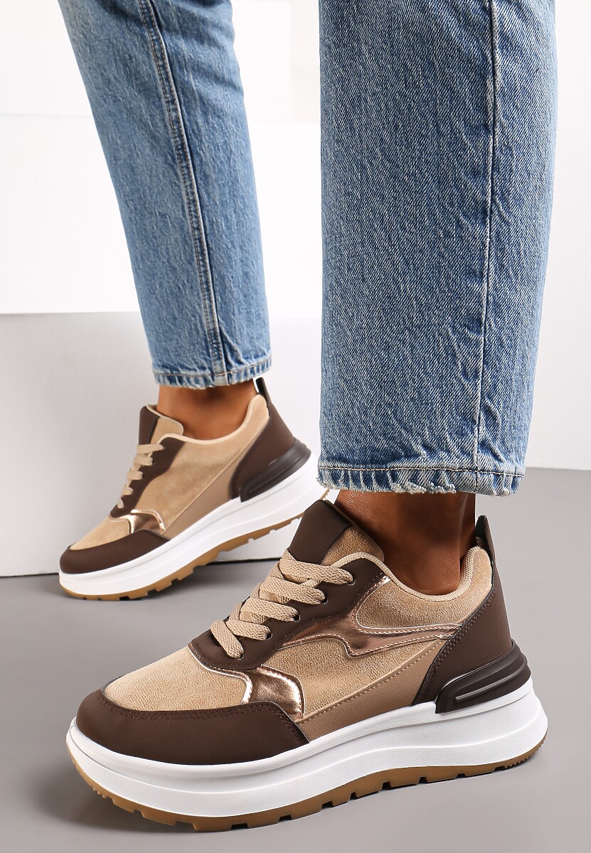 Brązowe Sneakersy na Platformie Guustenie 2