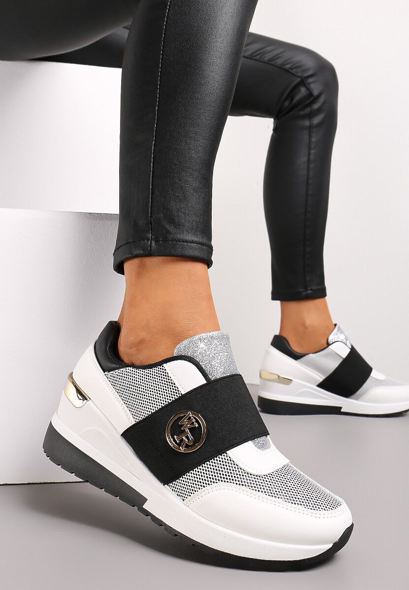 Sneakerși Albi Sclipicioși pe Platformă cu Inserție Metalică Anniella 2