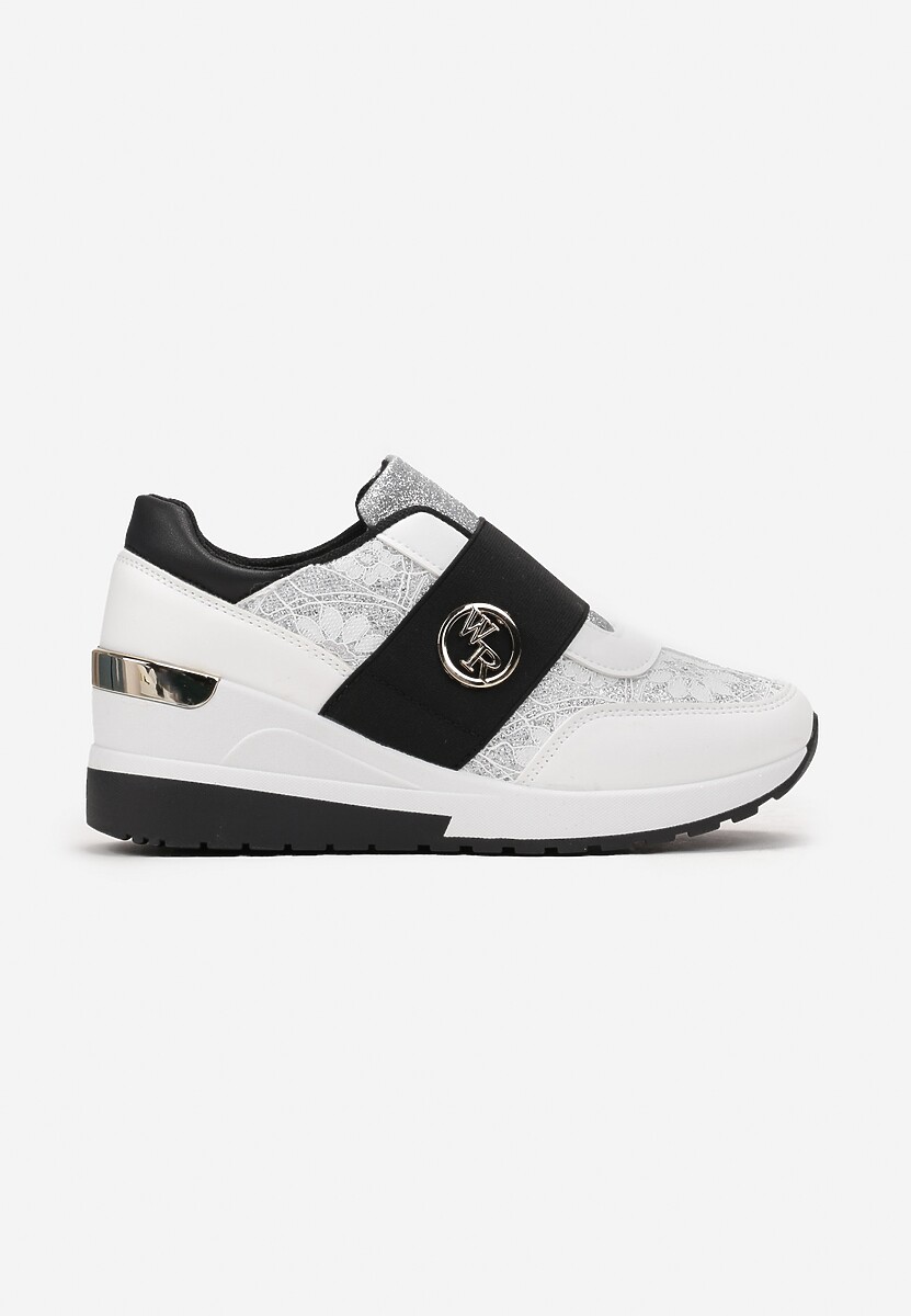Białe Sneakersy z Brokatem na Koturnie z Metaliczną Wstawką Darnie 3