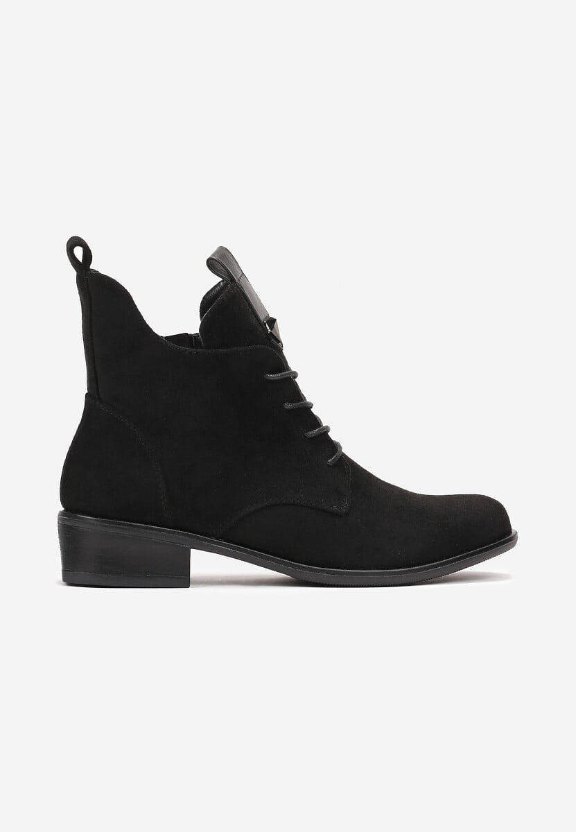 Botine Negre cu Șiret Pietre Ornamentale și Inserție din Piele Ecologică Julietta 3