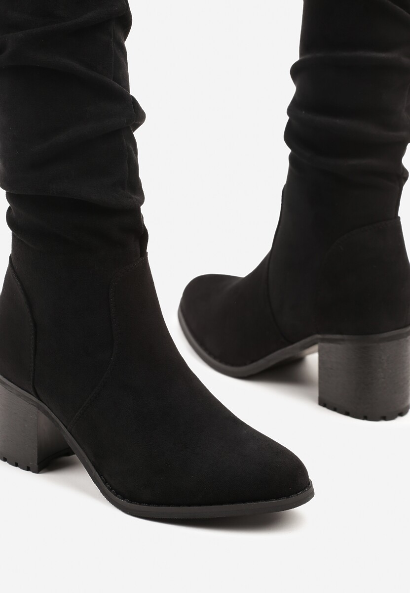 Czarne Kozaki na Klasycznym Słupku z Imitacji Zamszu Misokse