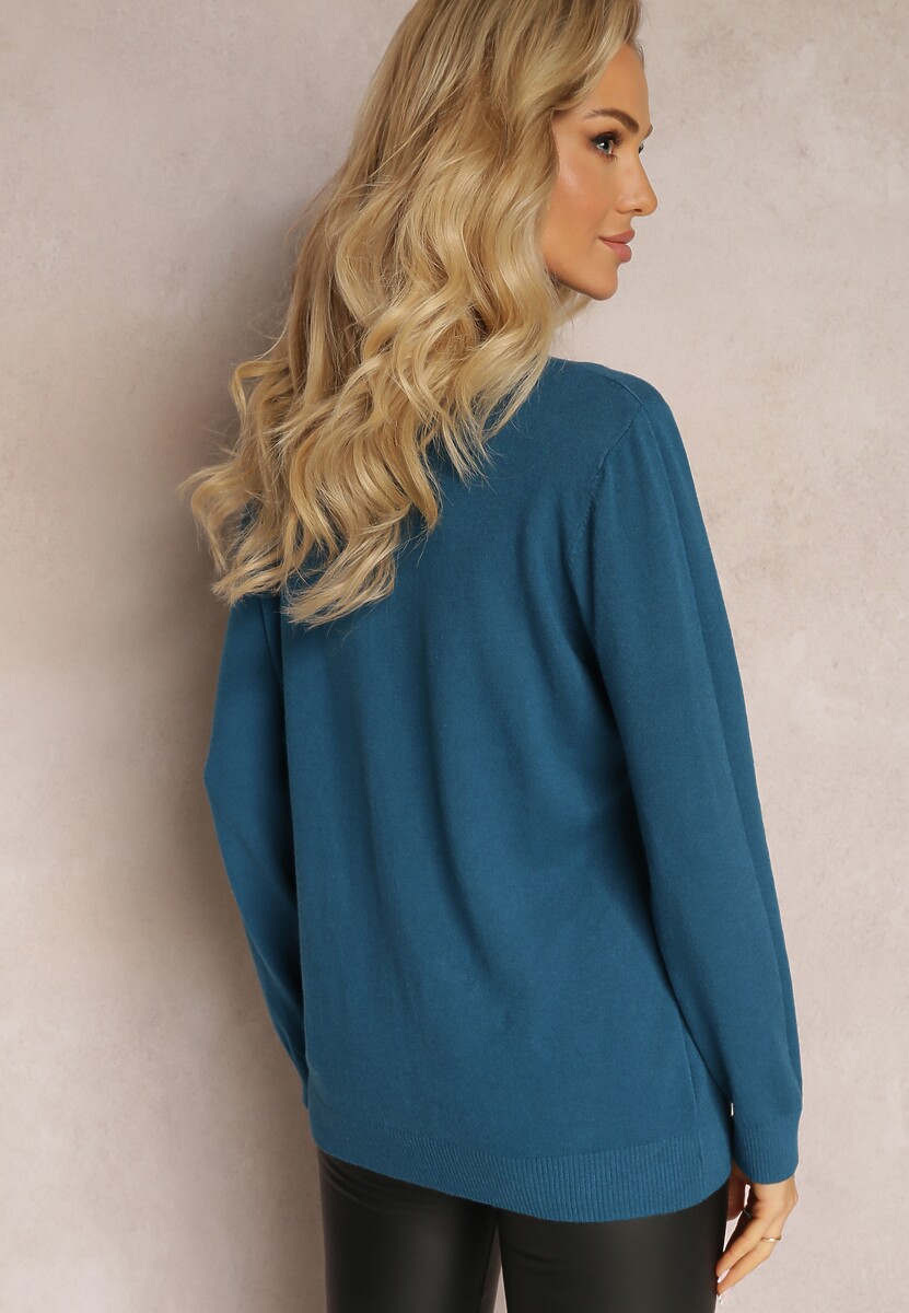 Granatowy Sweter Golf z Bawełną i Wiskozą Otussa 3