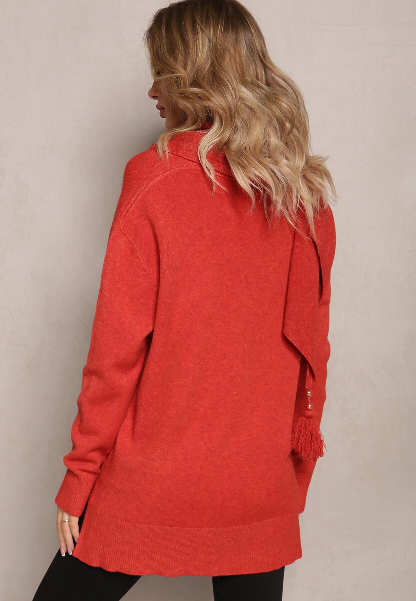 Pomarańczowy Sweter z Szalikiem z Chwostami w Komplecie Rumabena 3