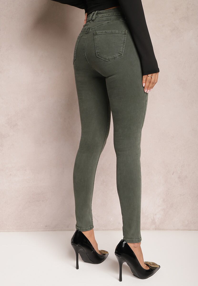 Ciemnozielone Jeansy Skinny z Efektem Push Up Karinali 3