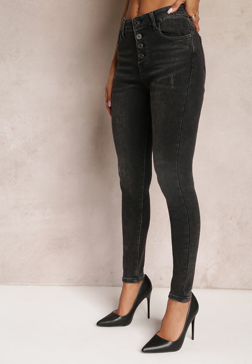Ciemnoszare Jeansy High Waist o Dopasowanym Fasonie Skinny Porusii 1