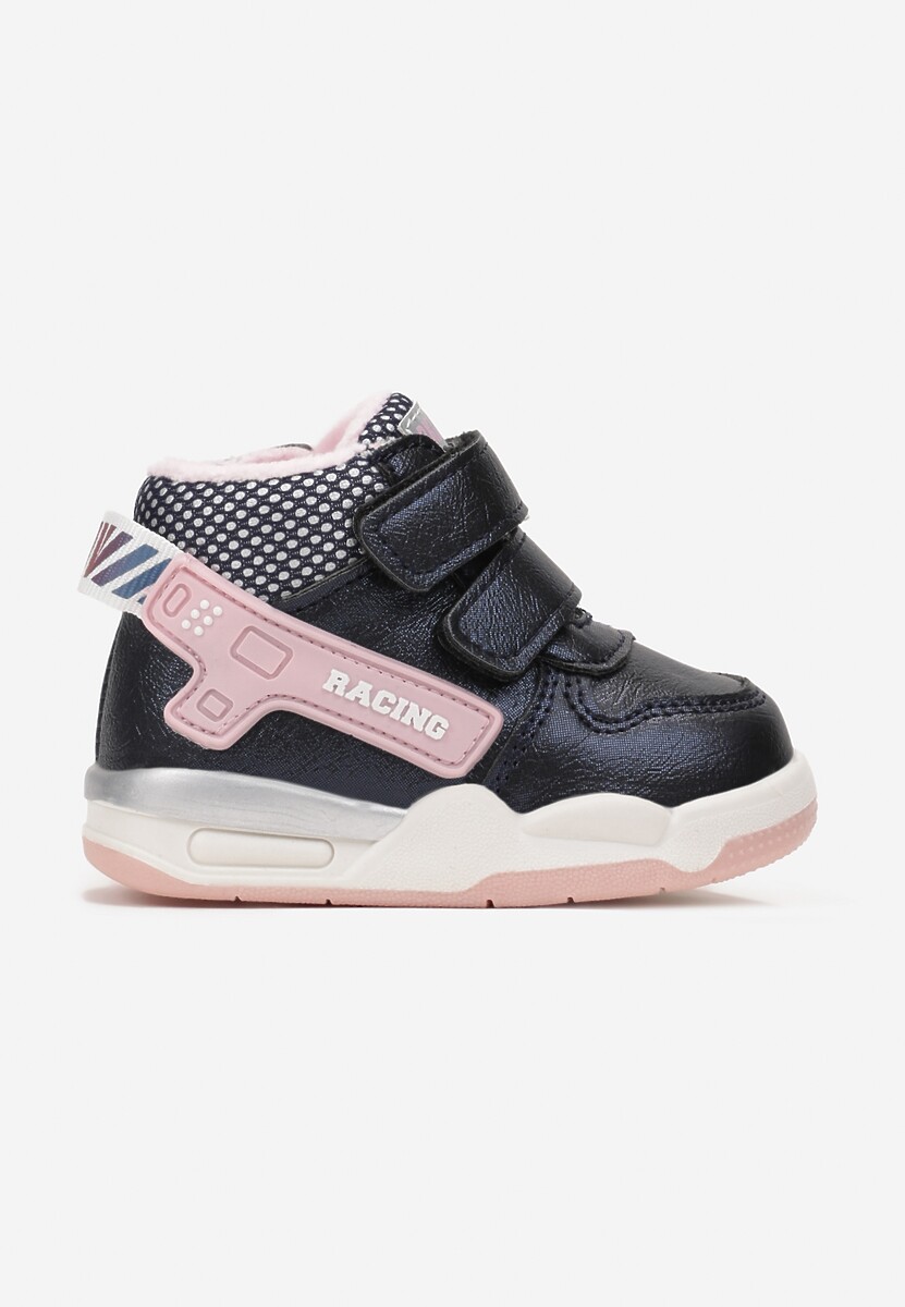 Granatowe Płaskie Botki w Stylu Sneakersów z Ozdobnym Napisem Alessima 1
