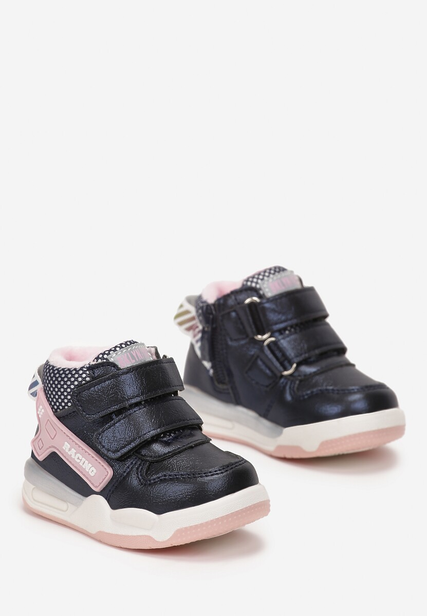 Granatowe Płaskie Botki w Stylu Sneakersów z Ozdobnym Napisem Alessima 2
