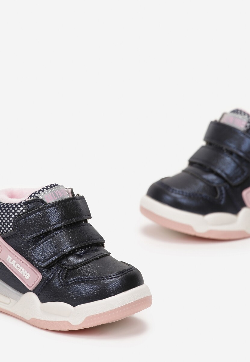 Granatowe Płaskie Botki w Stylu Sneakersów z Ozdobnym Napisem Alessima 3