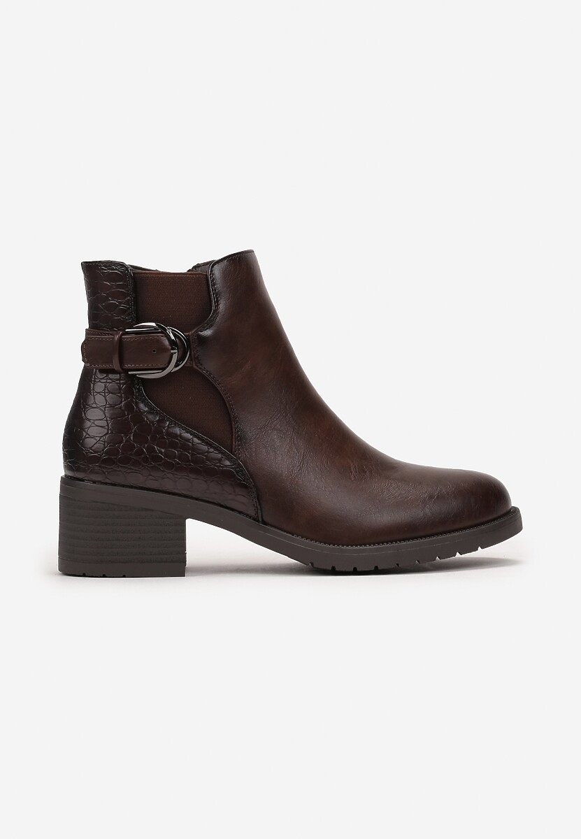 Botine Maro Chelsea Gheltrude cu Cataramă și Inserție cu Imprimeu Șarpe 3