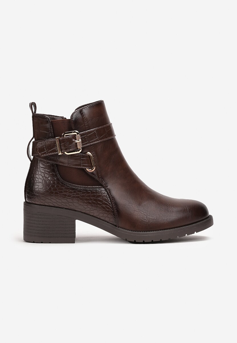 Botine Maro cu Imitatie de Piele de Sarpe pe Toc Mic Carab 3