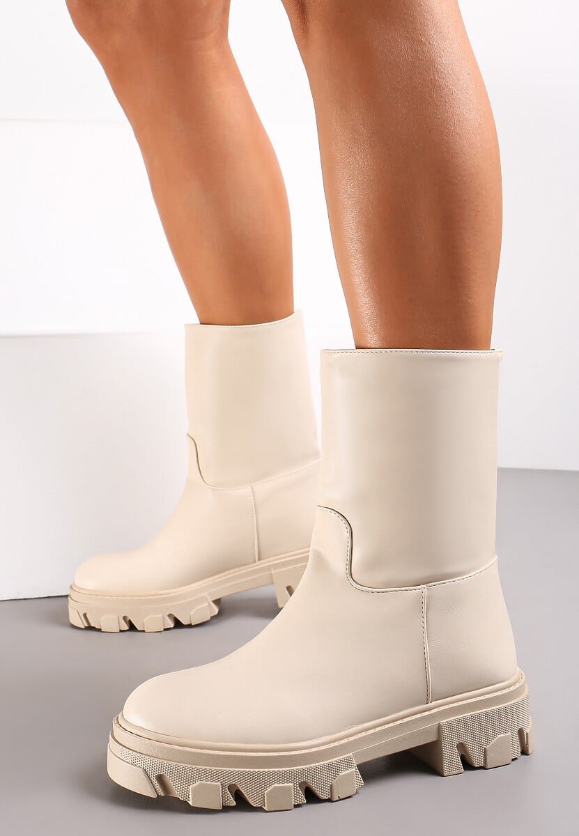 Bej Botine Chunky Decorate Cu Lanț Lat Detașabil Octaviames 1