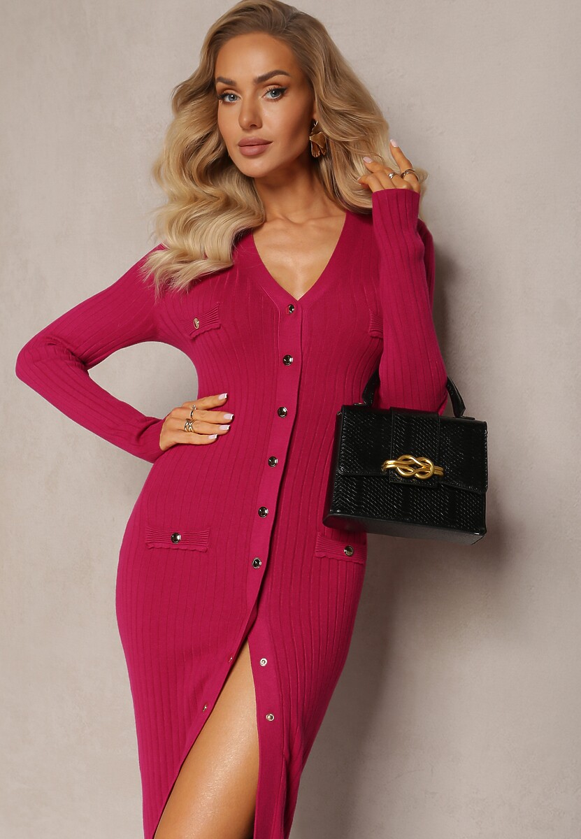 Rochie Midi Tricotată Fuchsia Ehedga 2