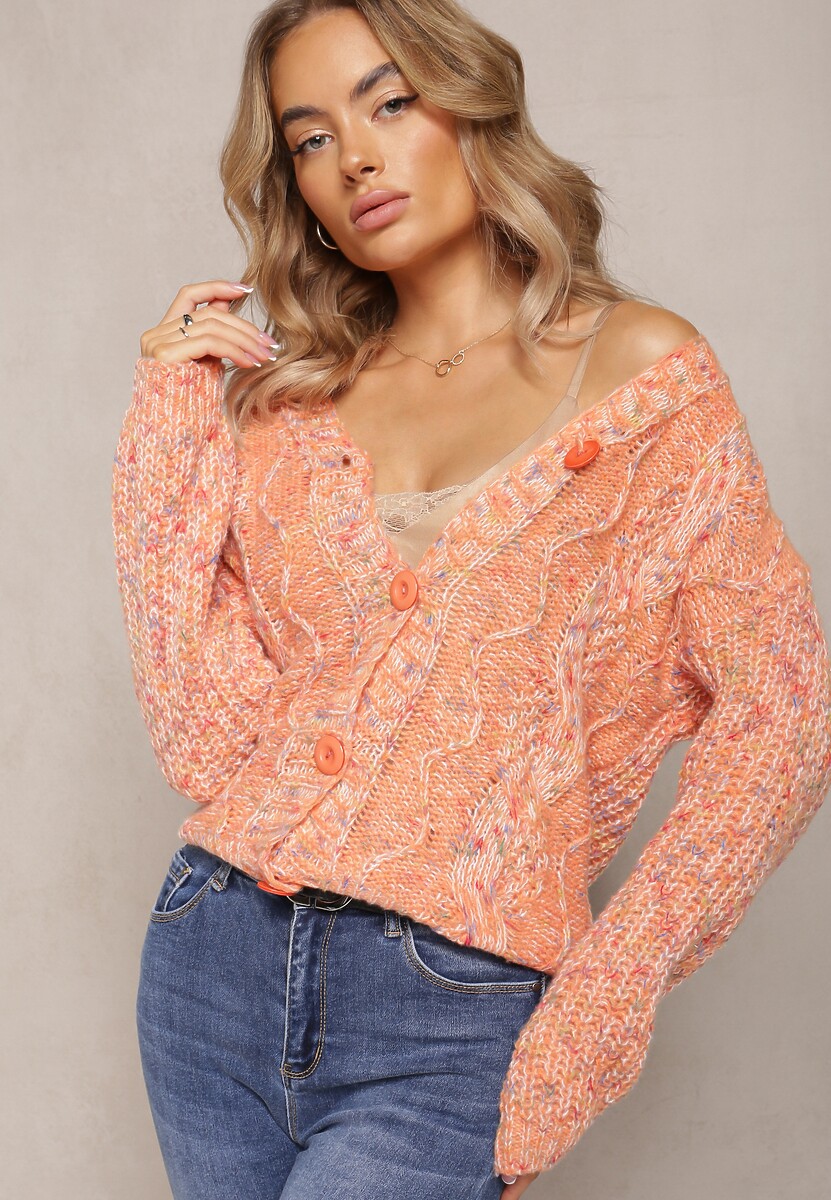 Pomarańczowy Kardigan Zapinany na Guziki ze Ściągaczami Annanes 3