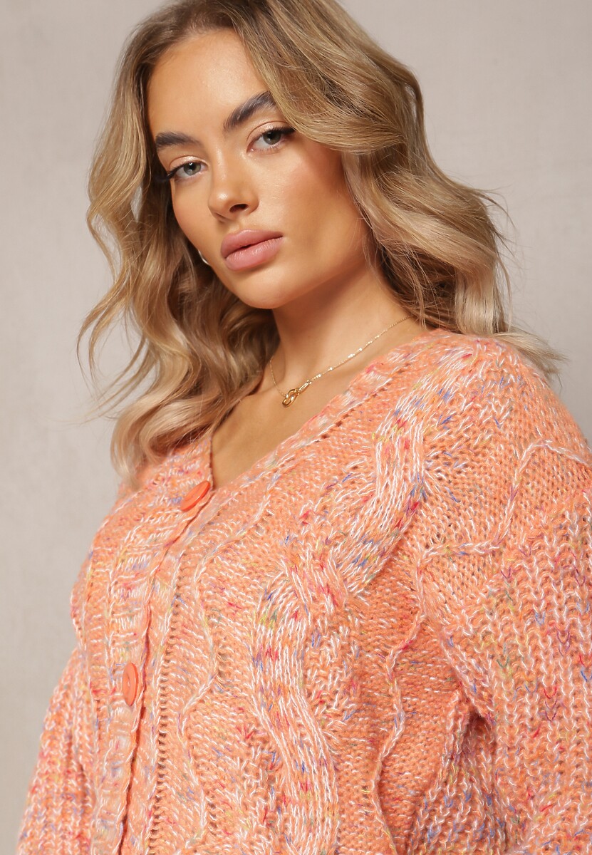 Pomarańczowy Kardigan Zapinany na Guziki ze Ściągaczami Annanes 4