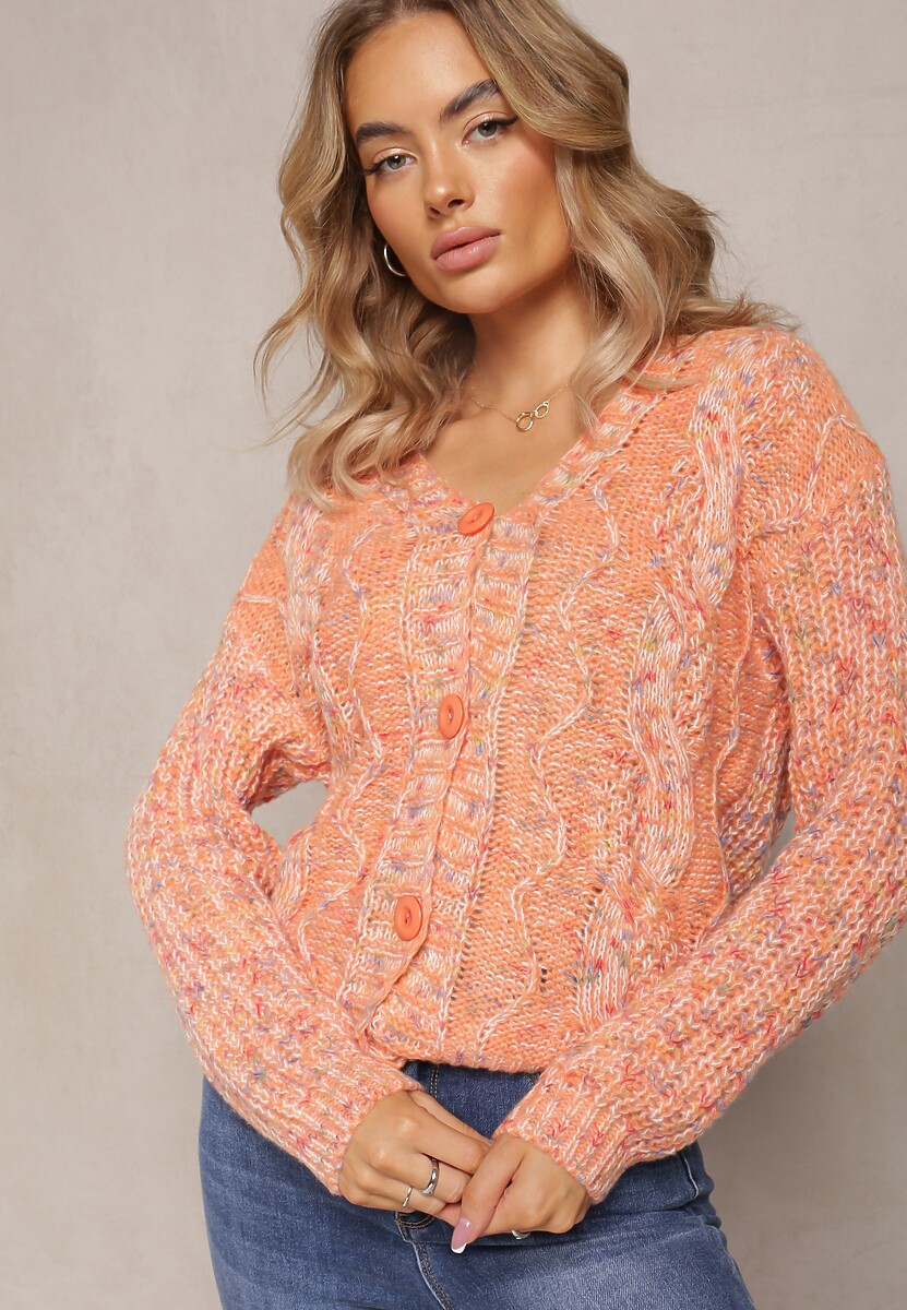 Pomarańczowy Kardigan Zapinany na Guziki ze Ściągaczami Annanes 1