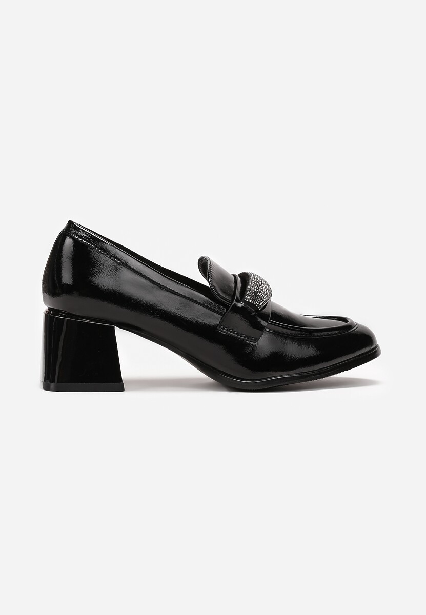 Negru Lac Botine Loafere cu Toc cu Cataramă cu Pietre Velimerra 3