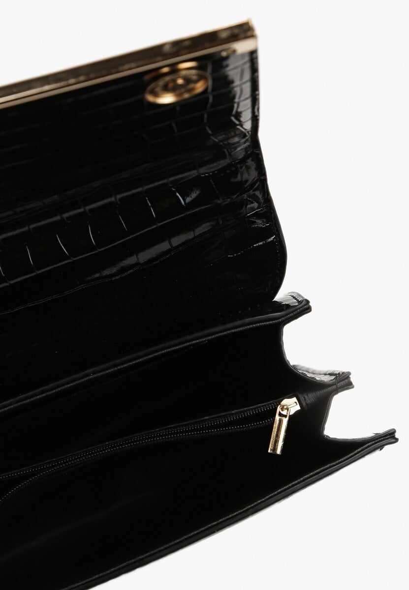 Czarna Torebka na Ramię z Tłoczeniem Imitującym Skórę Krokodyla Bloffa 3