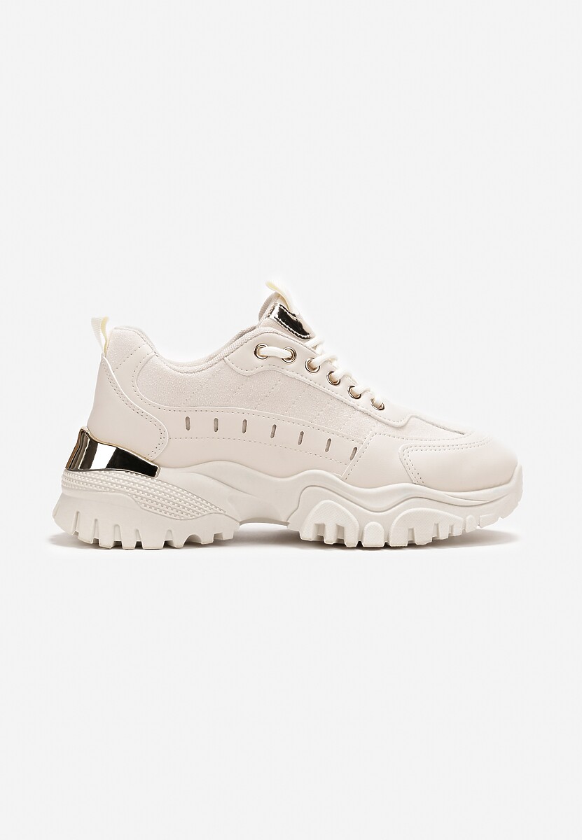 Beżowe Sneakersy z Metaliczną Wstawką na Grubej Podeszwie z Przeszyciami Narsica 3