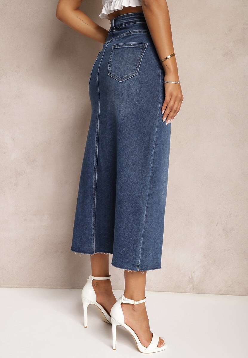 Fusta Denim Maxi Bleumarin cu Șliț Vonuline 3